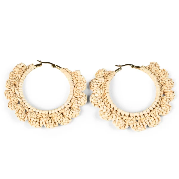 Handmade Toquilla Straw Hoop Earrings Natural Fiber from Ecuador