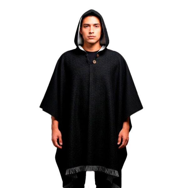 Luxury Andean Alpaca Poncho Black Hooded Unisex Handmade Wholesale