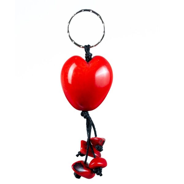 Tagua Heart Keychain Handmade Vegetable Ivory from Ecuador Red