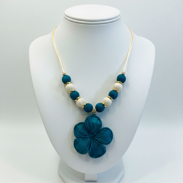 blue Handmade Floral Necklace Artisan Jewelry Collection Ecuador