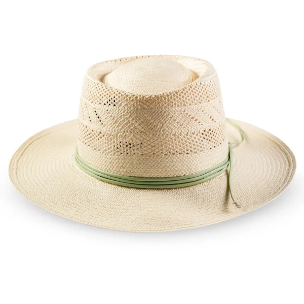 Breeze weave Panama hat toquilla straw with green leather band handmade in Ecuador