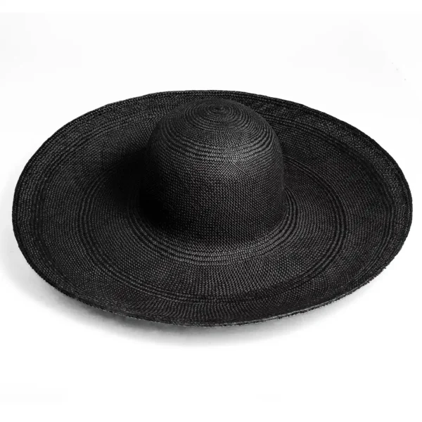 Elegant Black Panama Hat Wide Brim Handwoven Ecuador Hat
