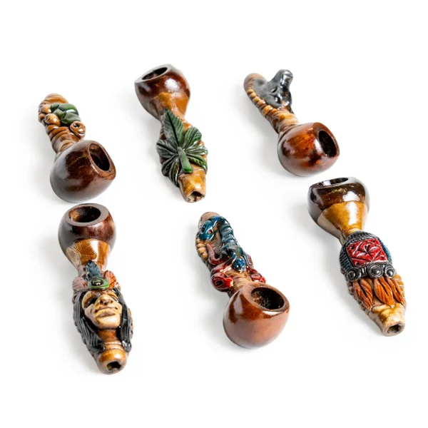 Hand Carved Tocte Pipe With Resin Details Handmade Ecuadorian Artisan Wholesale