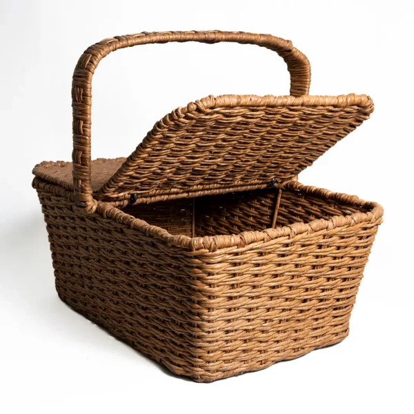 Handmade Rustic Picnic Basket Natural Fiber Basket with Lid Wholesale