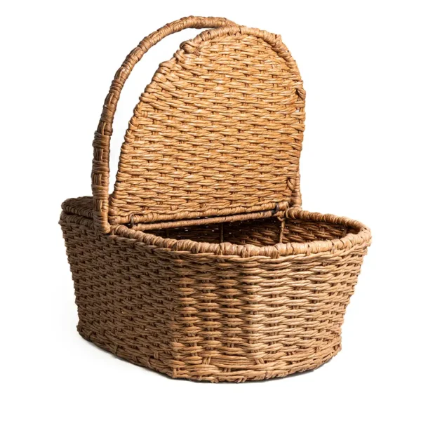 Handwoven Picnic Basket Handmade Natural Fiber Basket with Handle Wholesale