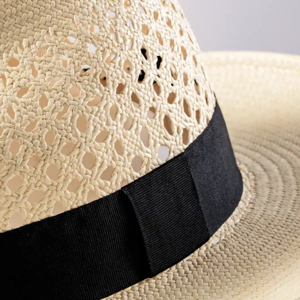 Lace weave Panama hat toquilla straw with black band handmade in Ecuador