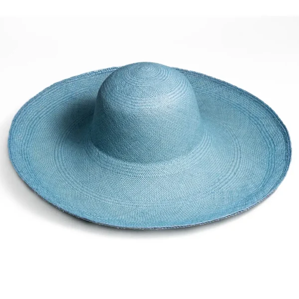 Light Blue Wide Brim Panama Hat Handmade Toquilla Straw Summer Beach