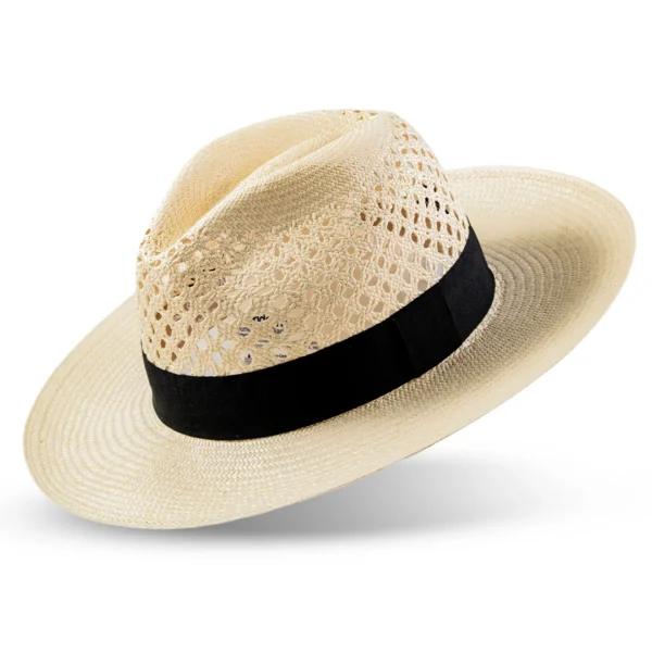 Luxury Panama hat hand woven and ventilated made in Ecuador with a black ribbon band