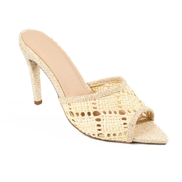 Natural Woven Fiber Stiletto Mule Artisan Summer Heel Sandal