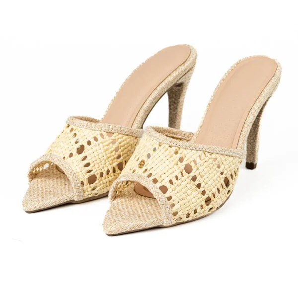 Natural Woven Fiber Stiletto Mule Artisan Summer Heel Sandal