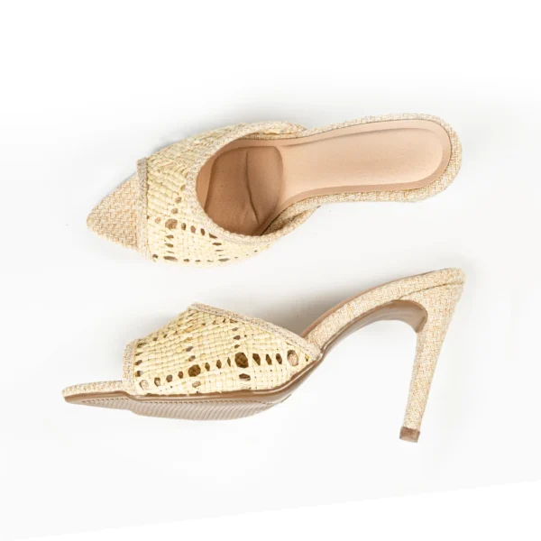 Natural Woven Fiber Stiletto Mule Artisan Summer Heel Sandal