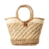 Two tone handwoven straw bag natural brown artisan beach handbag Ecuador