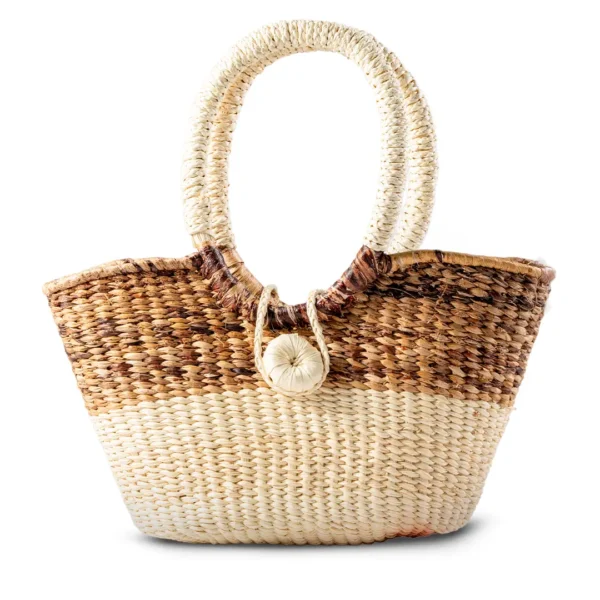 two tone natural brown straw tote ecuador